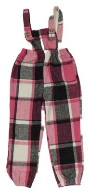 Ružovo-čierno-biele kockované na traké nohavice