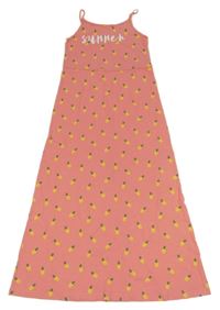 Broskvové dlhé bavlnené šaty s ananásmi Pepperts