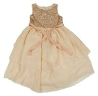 Broskvové tylové šaty s flitry H&M