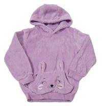 Lila chlpatá oversize mikina so zajačikom a kapucňou
