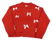 Červený chlpatý crop oversize sveter s mašličkami F&F