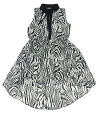 Bielo-čierne vzorované šifónové šaty so zebrami YD