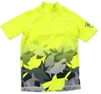 Neónově žlté UV tričko so žralokmi Next