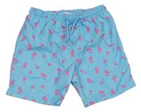 Svetlomodré plážové kraťasy s palmami zn. PRIMARK