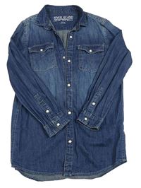 Tmavomodrá lehká riflová dlouhá košile RIVER ISLAND