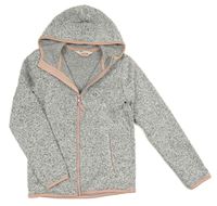 Sivo-bielo-čierna melírovaná pletená prepínaci mikina s kapucňou zn. H&M