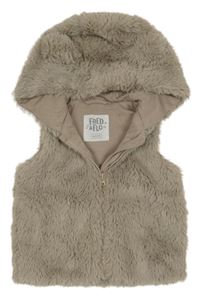 Šedobéžová kožušinová podšitá vesta s kapucňou s uškami F&F