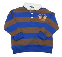 Safírovo-tmavohnedá pruhovaná mikina s číslom a nápismi a golierikom M&S