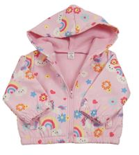 Svetloružová softshellová bunda s jednorožcami a duhami a kapucňou SHEIN