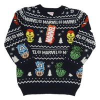 Nové - tmavomodrý vzorovaný melírovaný svetr s Avengers PRIMARK