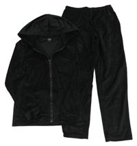 2Set - černá plyšová propínací mikina s kapucí + tepláky CITY COMFORT