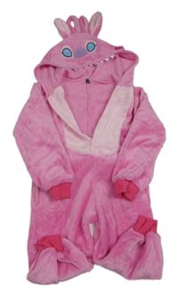 Kockovaným - Ružová plyšová kombinéza s kapucí - Angela