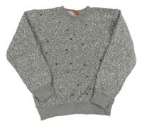 Sivo-biely melírovaný sveter s perlami