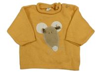 Horčicový pletený sveter s myškou