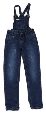 Tmavomodré teplákové riflové laclové kalhoty ošoupaného vzhledu