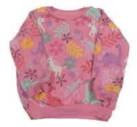 Ružová oversize mikina s jednorožcami a dinosaurami a kvetmi a lístečky F&F