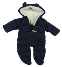 Tmavomodrá prošívaná šusťáková zimní kombinéza s kapucí s oušky Matalan