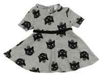Šedé melírované úpletové šaty s kočičkami a mašlí YOUNGLAND