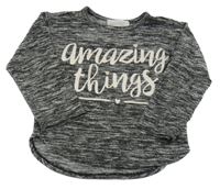 Černo-bílé melírované úpletové mikinotriko s nápismi H&M