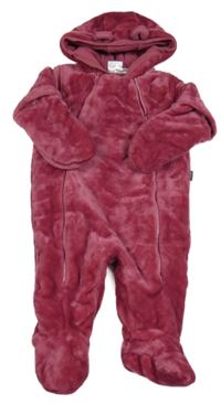 Vínová plyšová zateplená kombinéza s kapucňou s uškami Sterntaler