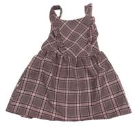 Čierno-ružovo-biele kostkovano/kárované vzorované šaty s volánikmi PRIMARK