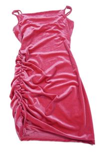 Tmavoružové lesklé zamatové šaty s nařasením SHEIN