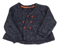 Tmavomodro-strieborný melírovaný rebrovaný prepínaci sveter ORCHESTRA