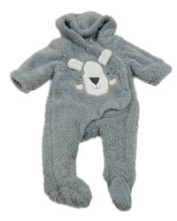 Šedá huňatá podšitá kombinéza s medvídkem a kapucí Smile