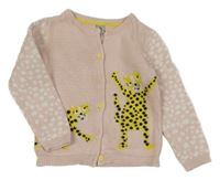 Světlepudrový propínací svetr se šelmami a puntíky Tu