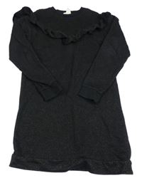 Čierno-zlaté melírované teplákové šaty s volánikom H&M
