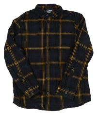 Čierno-tmavomodro-medová kockovaná košeľa F&F