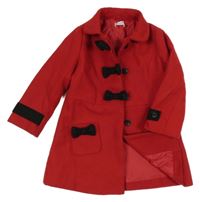 Červeno-černý flaušový podšitý kabát s mašlemi a límečkem Ladybird