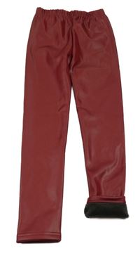 Vínové koženkové teplé legíny