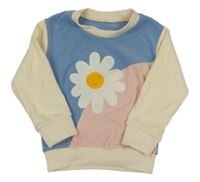 Modro-svetloružová -smotanová mikina s kopretinou