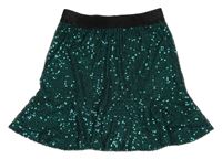 Smaragdová tylová flitrová sukňa s čierným trblietavým pasom WE