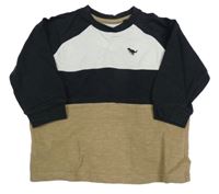 Čierno-bielo-hnedá melírovaná mikina s dinosaurom Next