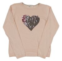 Svetloružový sveter so srdíčkem z překlápěcích flitrů H&M