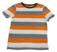 Sivo-oranžovo-biele pruhované tričko H&M