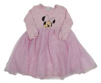 Svetloružové šaty s Minnie a třpytivým tylem Disney