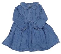 Modré rifľové šaty s golierikom s čipkou St. Bernard