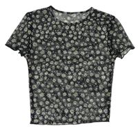 Čierne kvetované šifónové crop tričko
