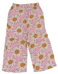 Růžové květované lehké kalhoty 