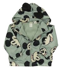 Zelená šusťáková lehce zateplená bunda s Mickeym a kapucí H&M