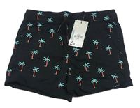 Černé plátěné kraťasy s palmami Primark