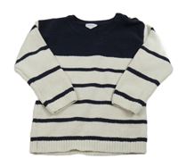 Světlebéžovo-tmavomodrý sveter s pruhmi F&F