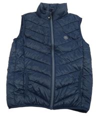 Tmavomodrá prešívaná šušťáková zateplená vesta