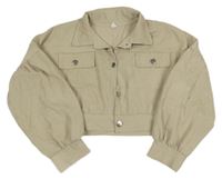 Béžová rebrovaná crop košeľová bunda Shein