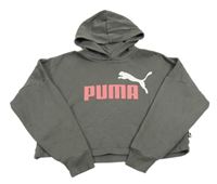 Tmavošedá crop mikina s logem a kapucí Puma