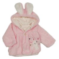 Růžová chlupatá podšitá mikina s králíkem a kapucí s oušky