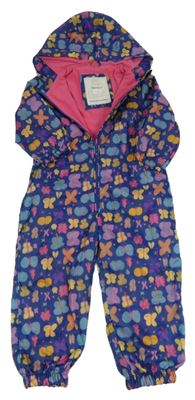 Tmavomodrá šusťáková jarní kombinéza s motýly a kapucí Tu